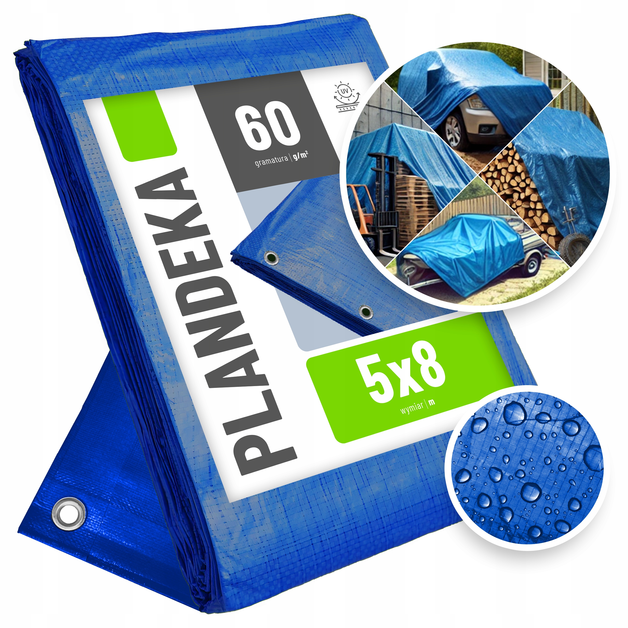 Modrá ochranná plachta 5 × 8 m, 60 g/m²
